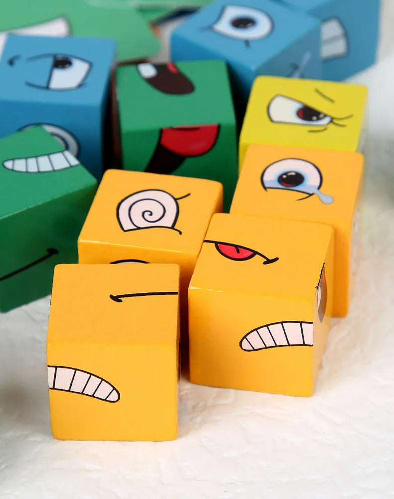 Wooden Face Expressions Changing Building Block
