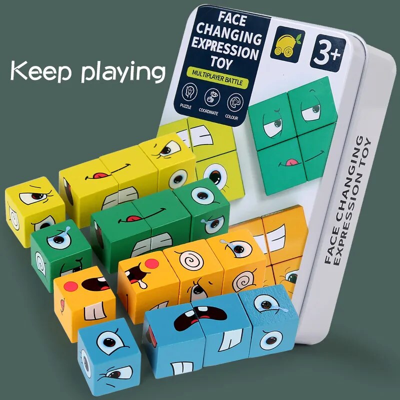 Wooden Face Expressions Changing Building Block