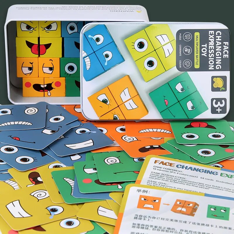 Wooden Face Expressions Changing Building Block