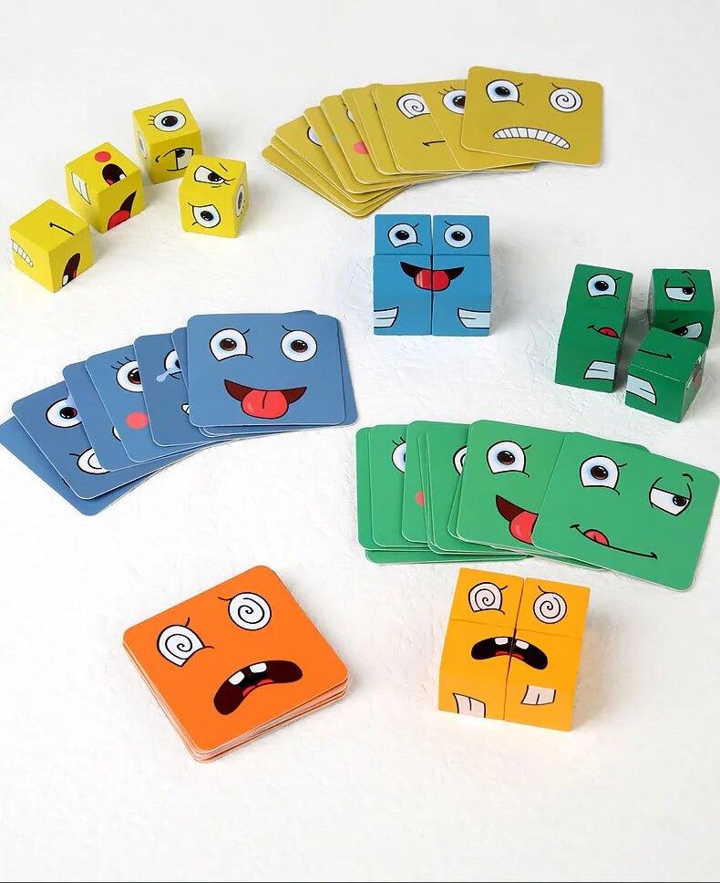 Wooden Face Expressions Changing Building Block