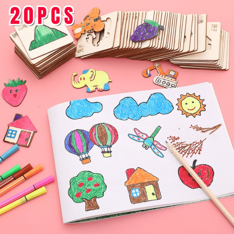 20Pcs Wooden Drawing Stencil Kit Kids Drawing