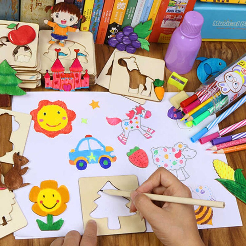 20Pcs Wooden Drawing Stencil Kit Kids Drawing