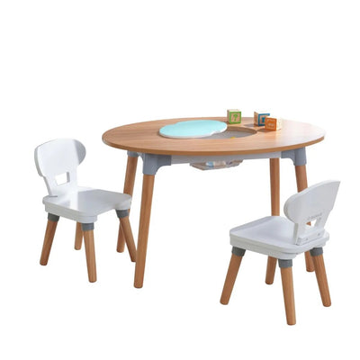Toddler Table Chairs Set Wood Furniture with Hanging Net Storage