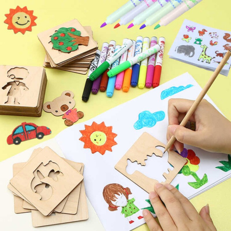 20Pcs Wooden Drawing Stencil Kit Kids Drawing