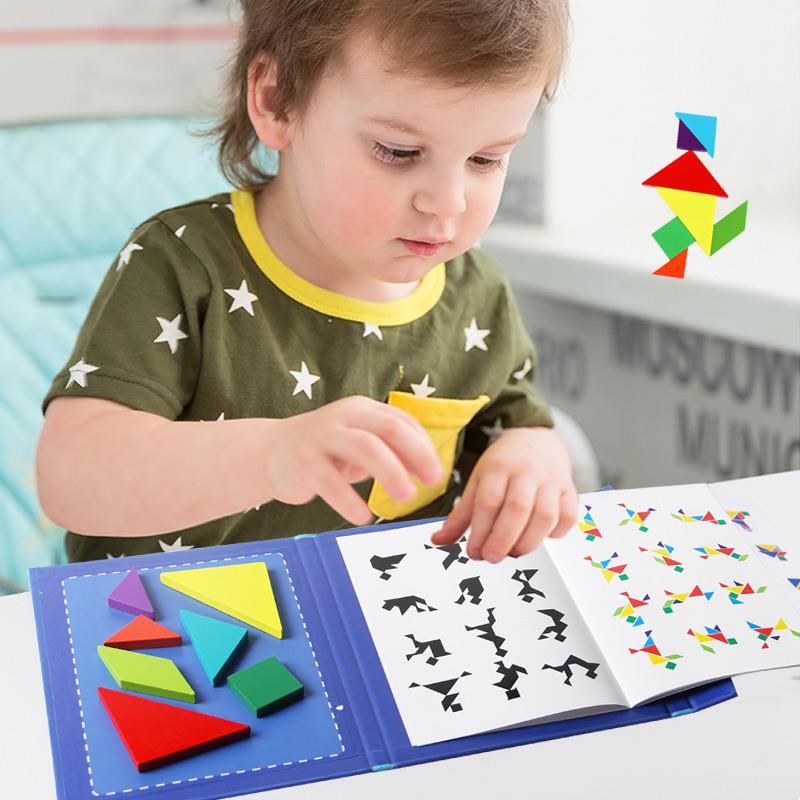 Wooden Jigsaw Magnetic Tangram Puzzle Book