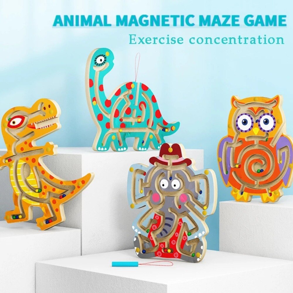 Wooden Magnetic Maze Game Cute Animal Pattern